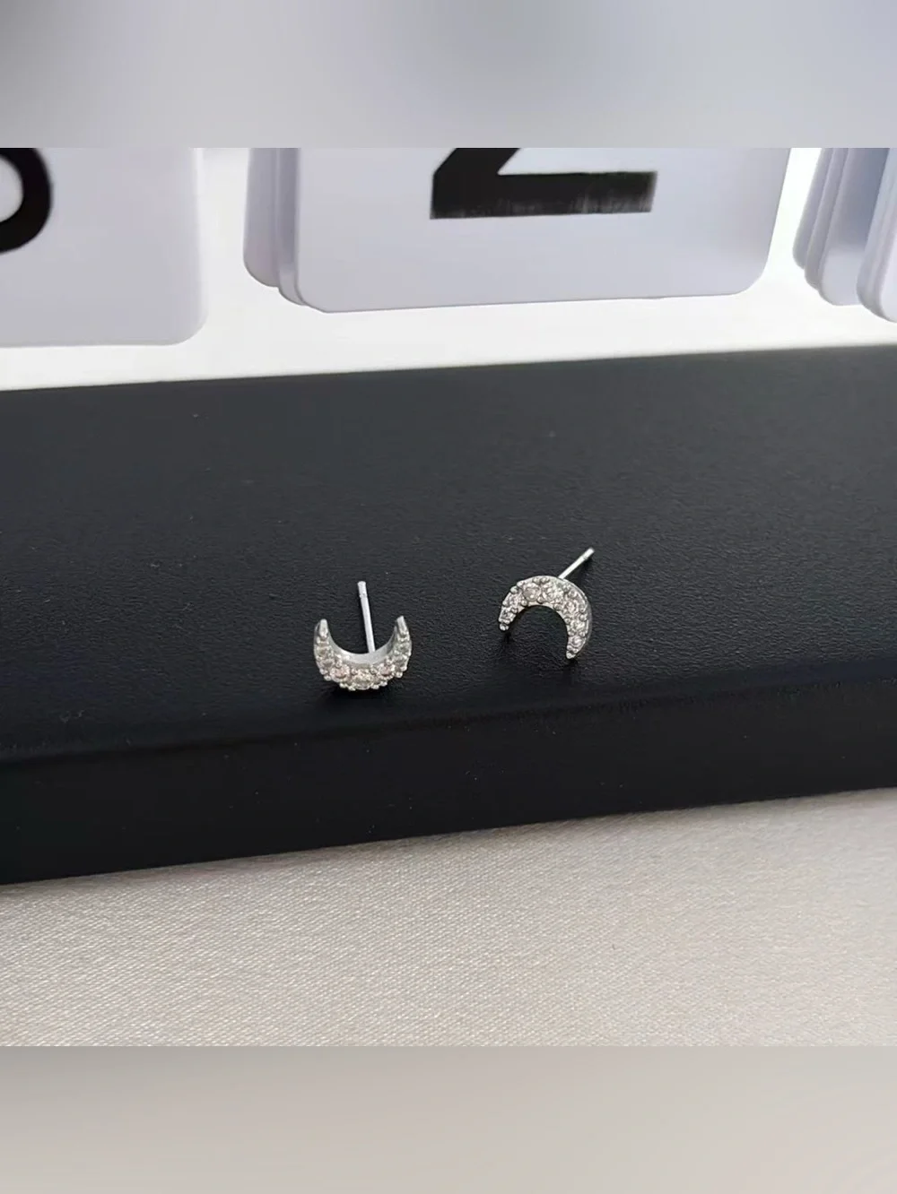 8mm Small CZ Moon Stud Earrings for Men Women Hip Hop Punk Streetwear Unisex